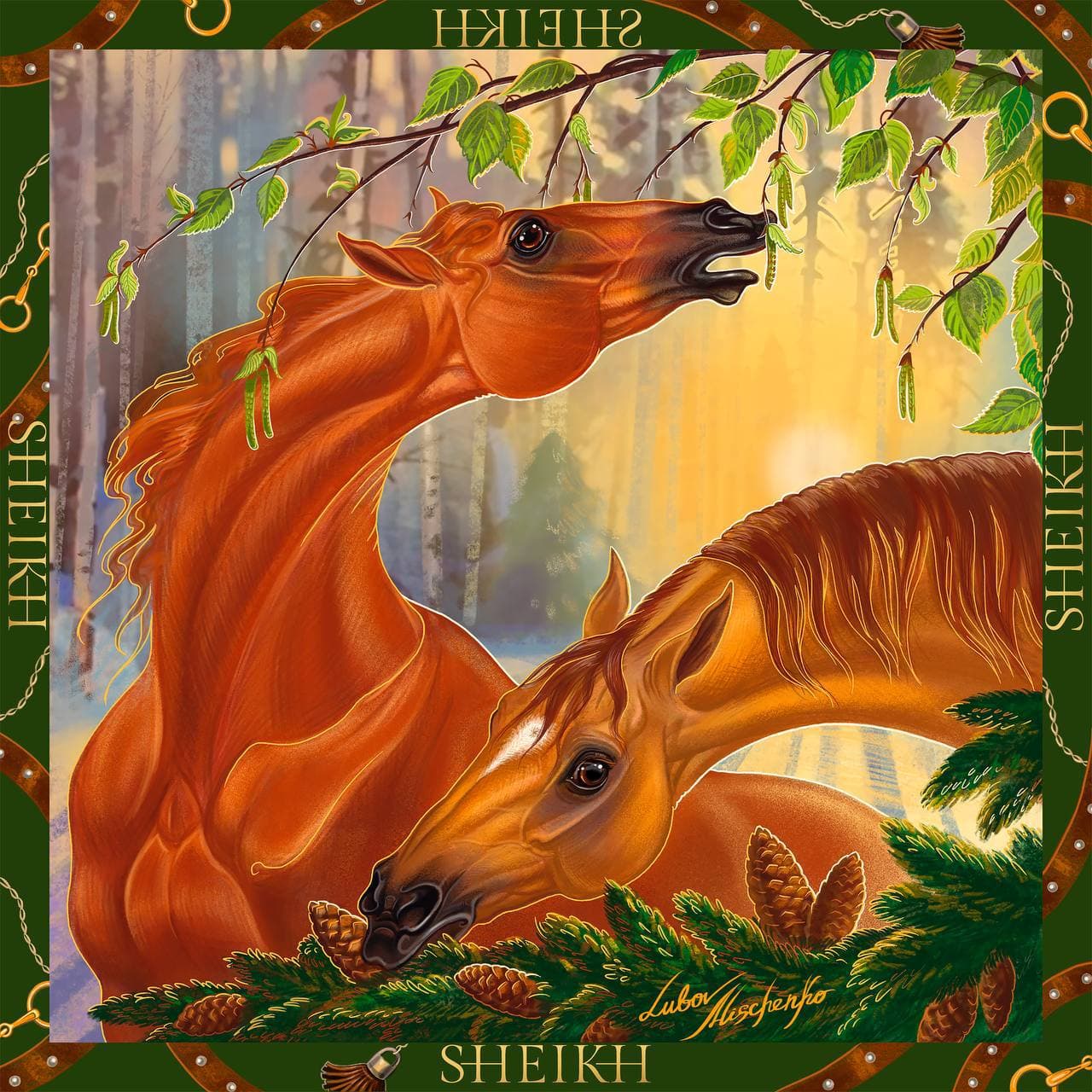 Платок коллекция FOREST большой 90*90 SHEIKH HORSE BRAND